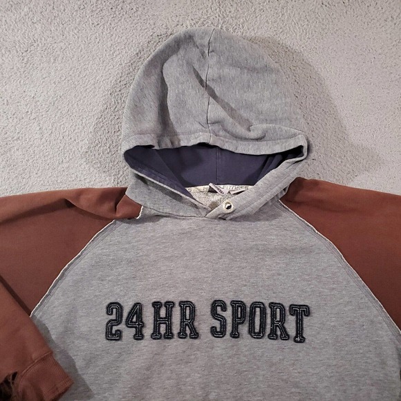 Vintage 24 Hour Fitness Hoodie Mens Extra Large Gray Brown Thrashed Pump Cover - Picture 3 of 11